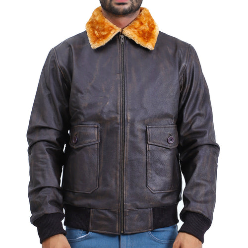 Mens Flight Aviator Bomber Brown Leather Jacket