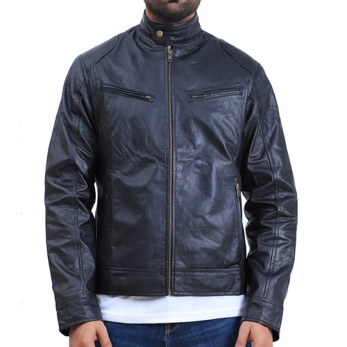 Mens Black Cafe Racer Lambskin Leather Jacket