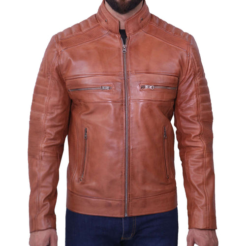 brown leather cafe racer jacket