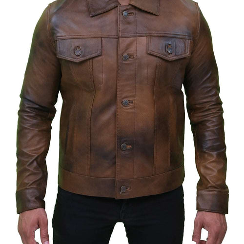 Men's Vintage Classic Leather Trucker Jacket