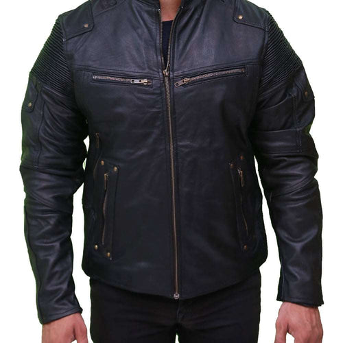 Cafe Racer Retro Black Biker Moto Racer Motorcycle Genuine Men's Leather Jacket