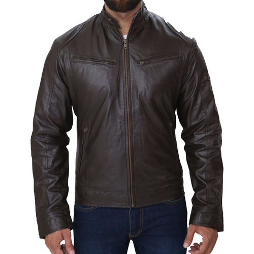 Mens Cafe Racer Biker Sheepskin Leather Jacket