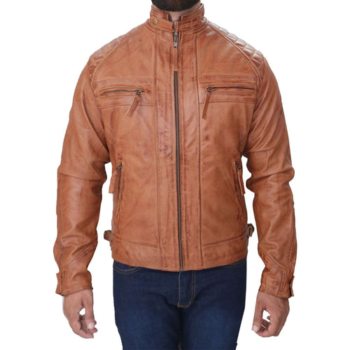 Quilted Tan Leather Jacket