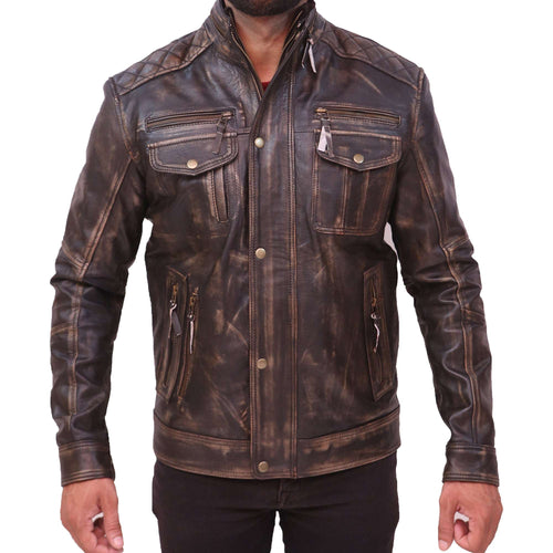 Abbraci Boys Cafe Racer Classic Vintage Biker Men's Genuine Leather Jacket