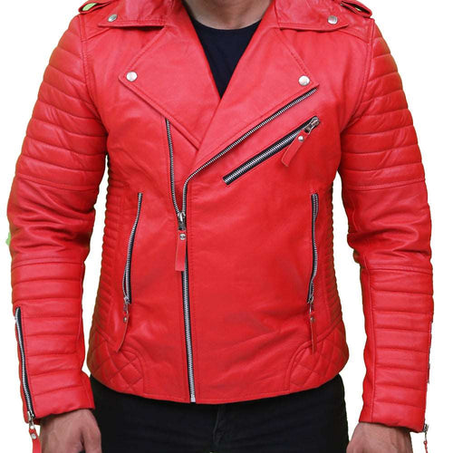 Men's Quilted Slim Fit Biker Red Jacket