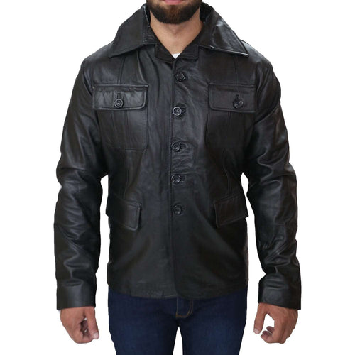 Men's Fashion Black Blazer Genuine leather Coat