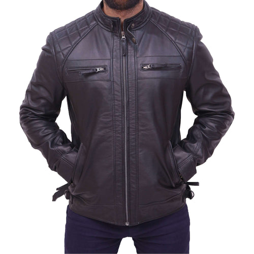 Men's Fashion Quilted Black Stylish Slim Fit Genuine Sheepskin Leather Jacket