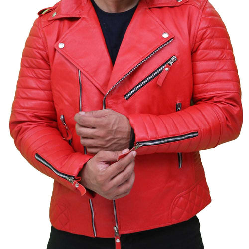 Men's Quilted Slim Fit Biker Red Jacket