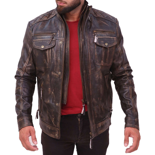 Abbraci Boys Cafe Racer Classic Vintage Biker Men's Genuine Leather Jacket