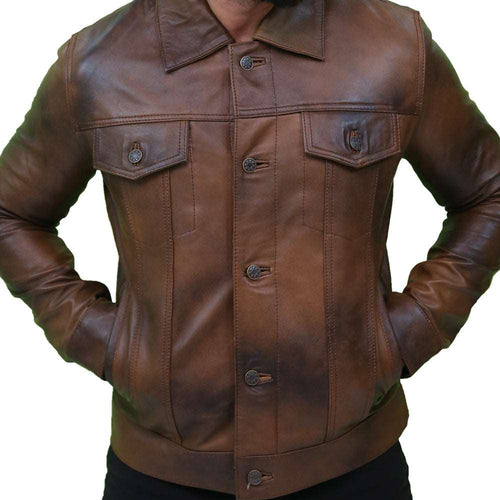 Men's Vintage Classic Leather Trucker Jacket