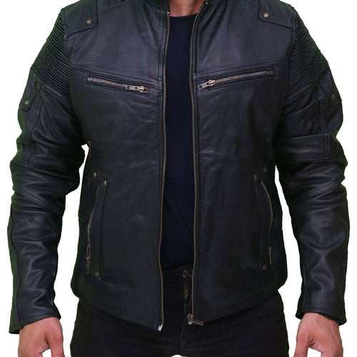 Cafe Racer Retro Black Biker Moto Racer Motorcycle Genuine Men's Leather Jacket