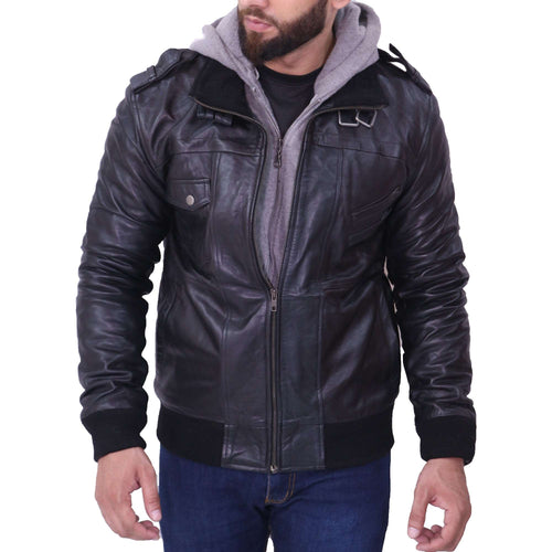 Grey Removable Hood Black Jacket