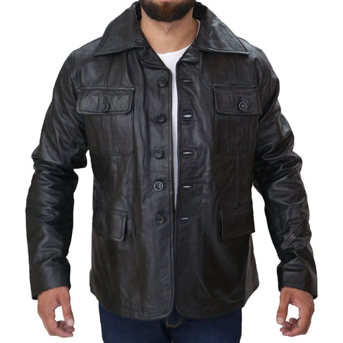 Men Black Blazer Genuine leather Coat