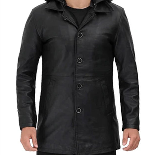 leather jacket with hood