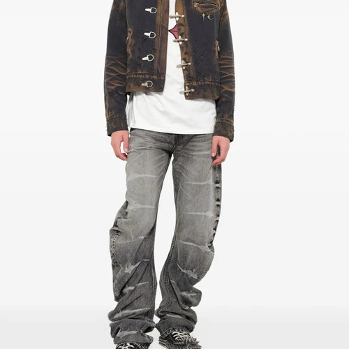 THUG CLUB distressed washed denim jacket
