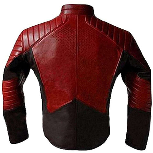 Men's Superhero S Logo Costume Motorcycle Red and Black Biker Leather Jacket