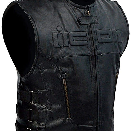 Icon Skull Motorcycle Black Leather Vest