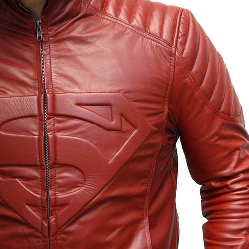 Superman S Logo Justice League Men's Red Leather Jacket