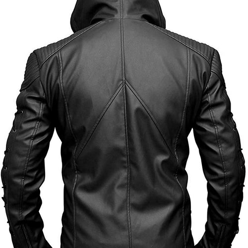 Arrow Inspired Black Hood Leather Jacket