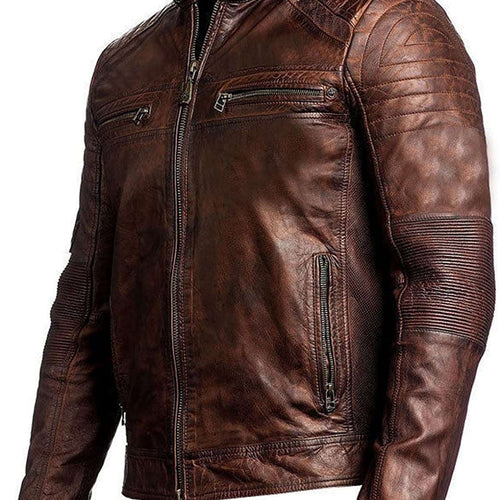 Men's Cafe Racer Retro Motorcycle Vintage Biker Distressed Leather Jacket