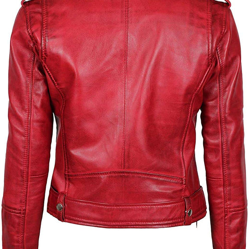 Negan Biker Womens Red Leather Jacket