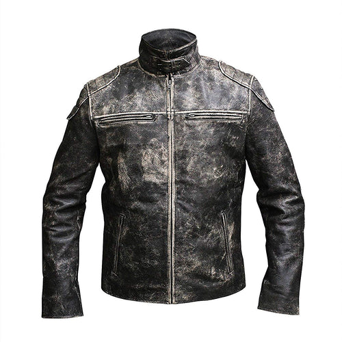 Retro Classic Cafe Racer Distressed Men's Black Genuine Leather Jacket