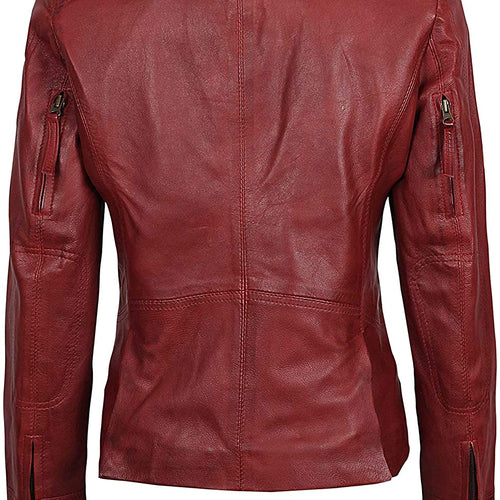 Women's Maroon Genuine Leather Jacket