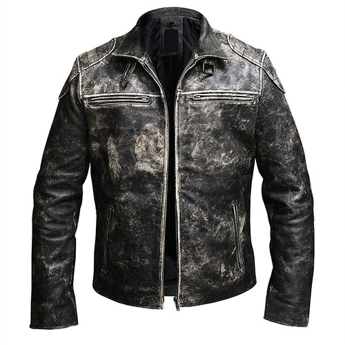 Retro Classic Cafe Racer Distressed Men's Black Genuine Leather Jacket