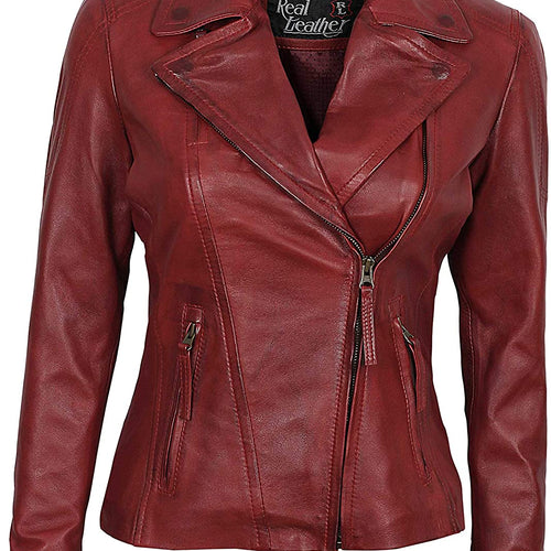 Women's Maroon Genuine Leather Jacket