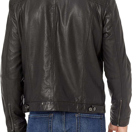 Mens Black Chris Wellford Leather Jacket with Shirt Style Collar