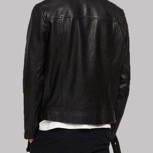 Mens Arrow Oliver Queen Motorcycle Black Leather Jacket