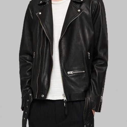 Mens Arrow Oliver Queen Motorcycle Black Leather Jacket