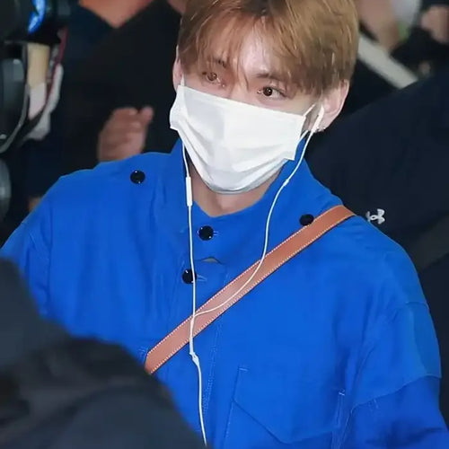 BTS Taehyung Incheon Airport Blue Buttoned Closure Jacket