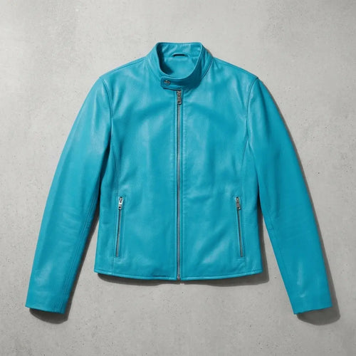 Charli XCX Chrome Hearts Blue leather Zip Jacket