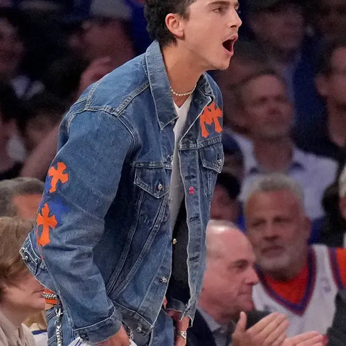 Timothee Chalamet Knicks Game 4 Denim Trucker Jacket