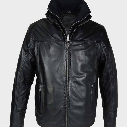 Mens Classic Black Real Leather Jacket