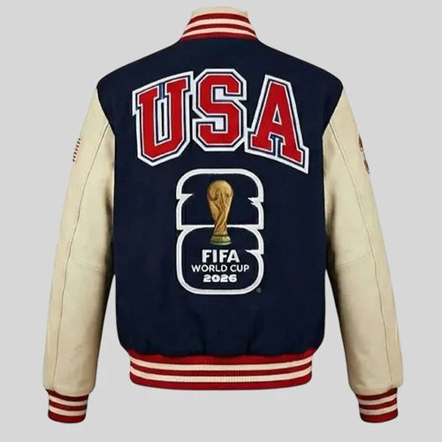 Fifa World Cup USA Varsity  Navy and Off White Jacket