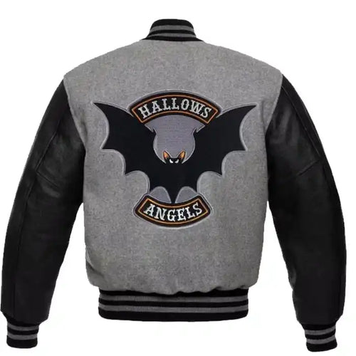 Hallows Angels Spooky Grey & Black Varsity Jacket