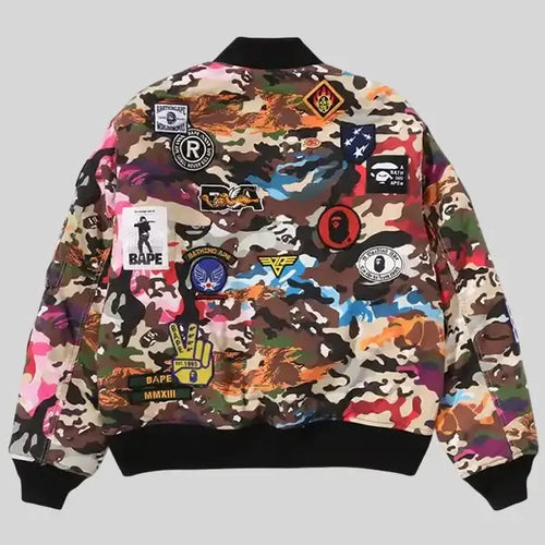 Hybrid Camo Multi Badge Padded MA-1 Zip Jacket