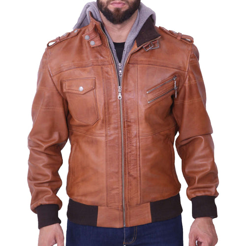 Grey Removable Hood Brown Jacket