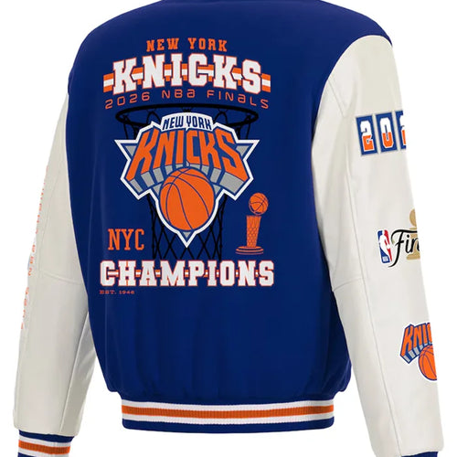 JH Design New York Knicks 2026 Champion Varsity Blue & White Jacket