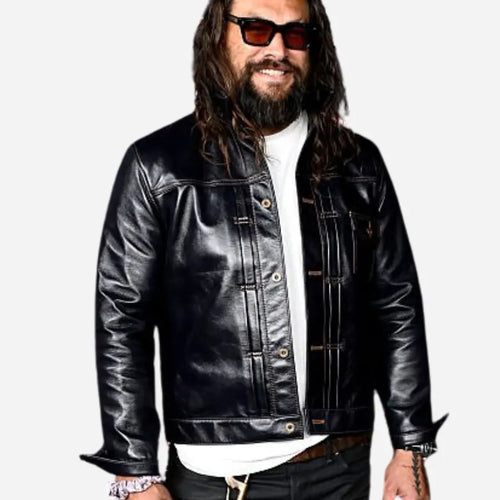 Jason Momoa Cinemacon 2026 Black Leather Jacket
