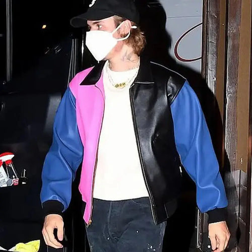 Justin Bieber Leather Bomber Zip Jacket