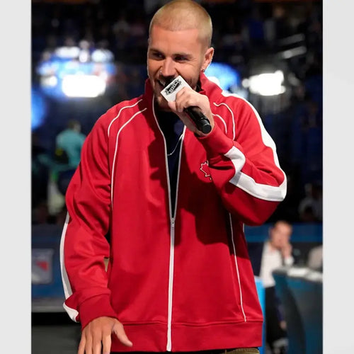 Justin Bieber NHL Draft Maple Leafs Red Zip Jacket