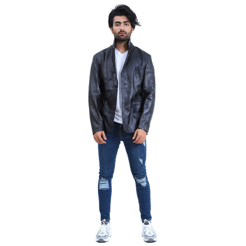 men's black leather blazer