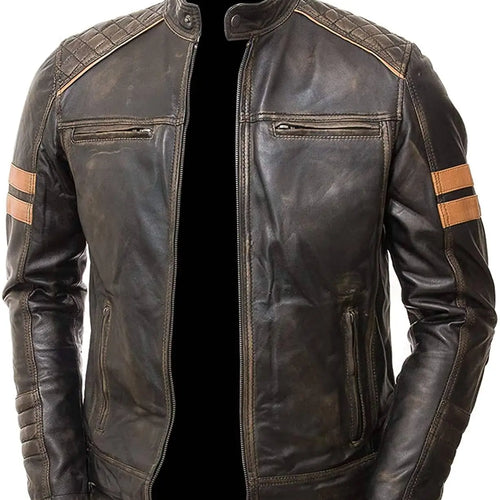 Men's Café Racer Retro Distressed Leather Jacket