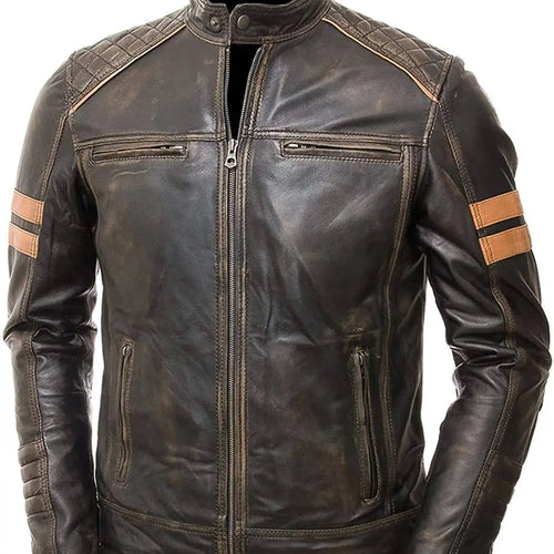 Men's Café Racer Retro Distressed Leather Jacket