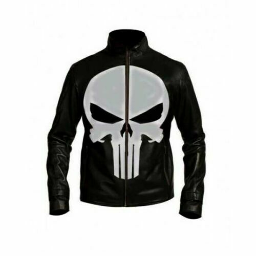 Punisher Skull Head Black Leather Jacket