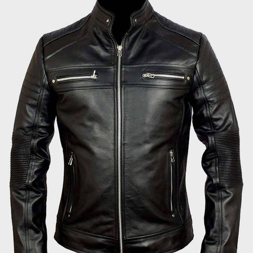 Mens Cafe Racer Black Classic Biker Leather Jacket