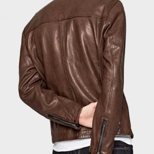 Men's Brown Cafe Racer Leather Jacket